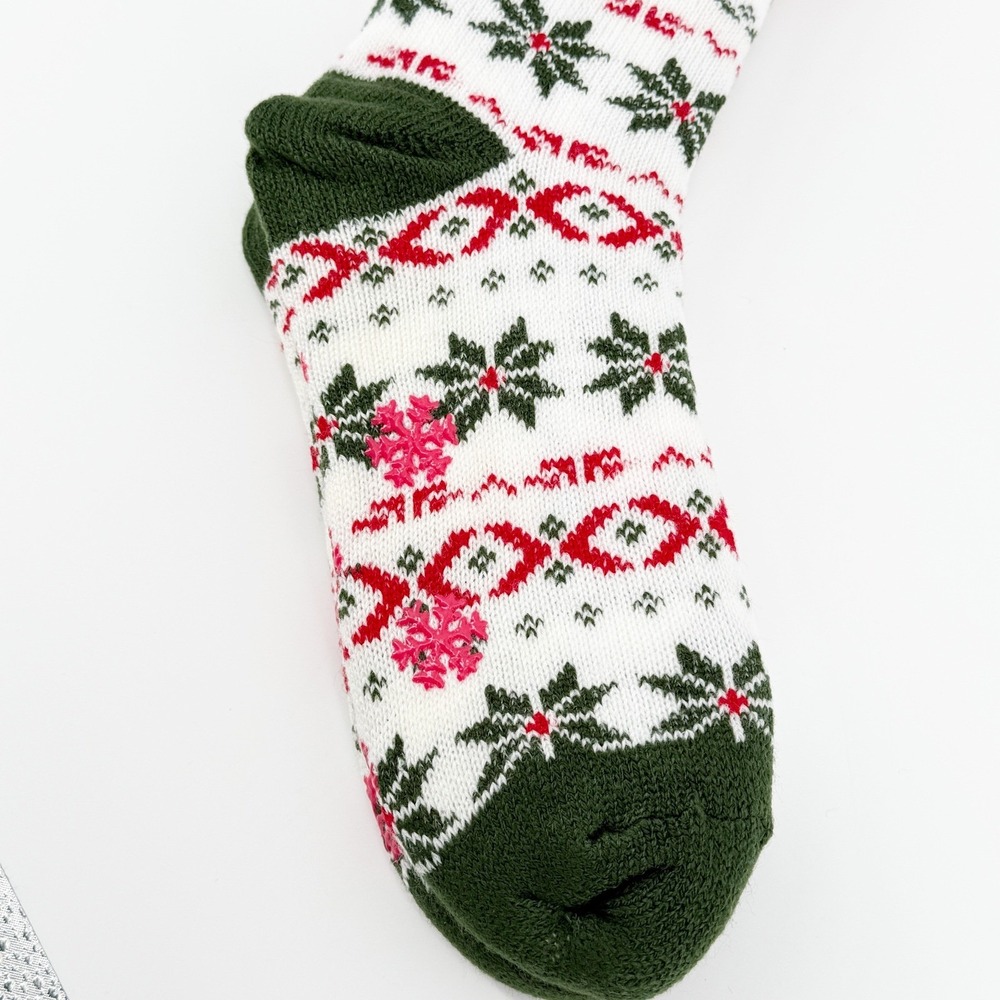Happy Holidays Sherpa Lined Lounge Sock Women 9-11 Cozy Christmas Deer Snowflake - Picture 8 of 12